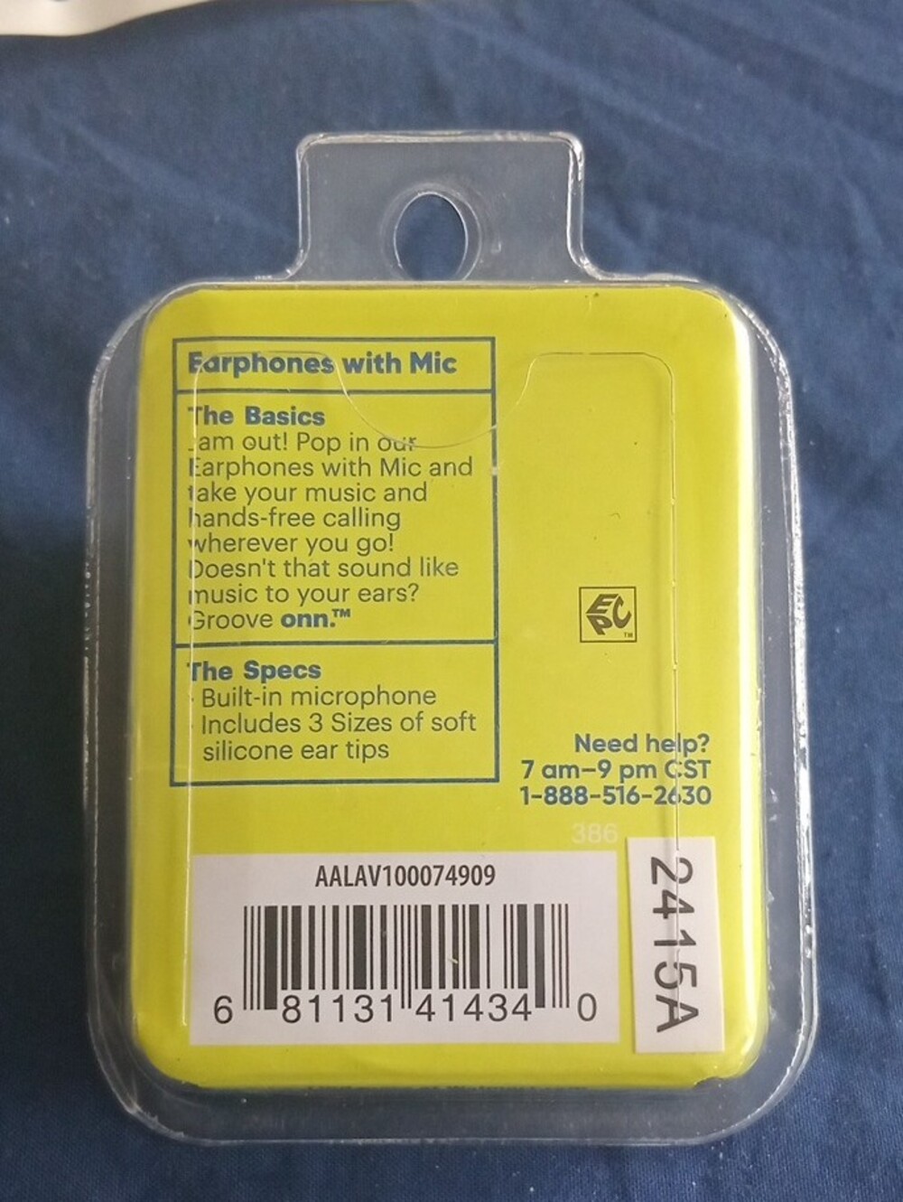 groove Neon Yellow Earphones with Mic - Picture 2 of 3